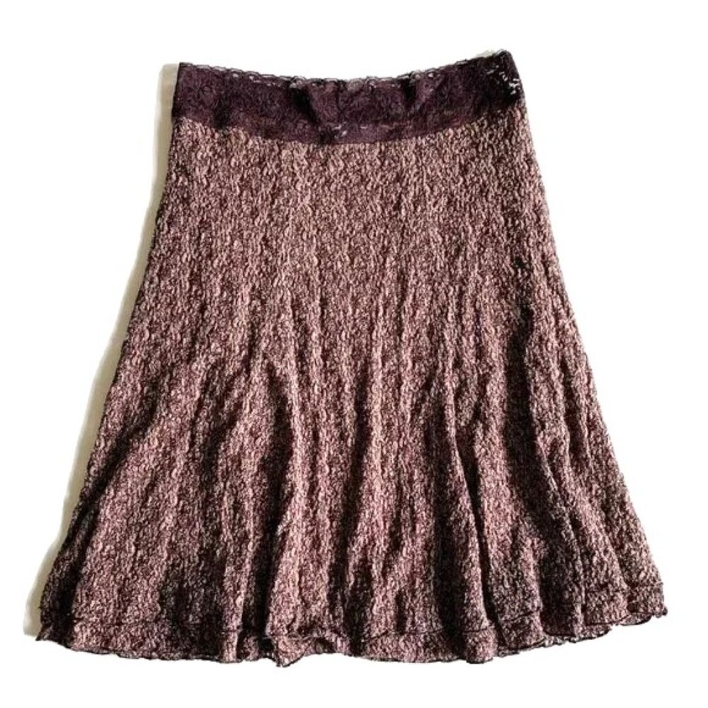 CAbi #957 Pull On Skirt Brown Lace A Line Sz Medium Nylon Blend